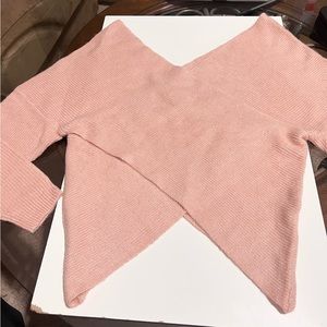 Pink Criss Cross V Neck Sweater